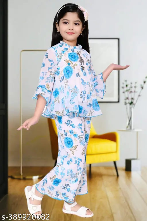 Printed chiffon girls kurta and palazzo set, Indian ethnic clothing for 3-24 months