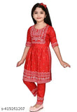 Red baby girls Nayra cut cotton blend kurta and pant set, festive party wear for stylish kids