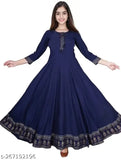 Navy blue rayon three-quarter sleeve solid kurta, comfortable daily wear with front design, Indian fashion trend