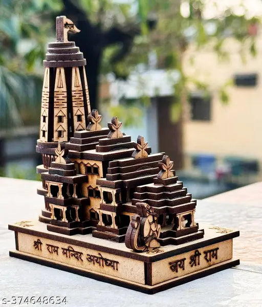 Wooden small Ayodhya Mandir, ideal for home decor and pooja. Handcrafted wooden Ram temple with a dimension of 5cm x 9cm x 11cm, perfect as a gift or showpiece. Made by Daridra Bhanjan, originating from India