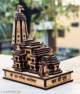 Wooden small Ayodhya Mandir, ideal for home decor and pooja. Handcrafted wooden Ram temple with a dimension of 5cm x 9cm x 11cm, perfect as a gift or showpiece. Made by Daridra Bhanjan, originating from India
