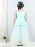 Sea Green net peplum dress for kids, stylish party wear, sizes 1-5 years, India origin