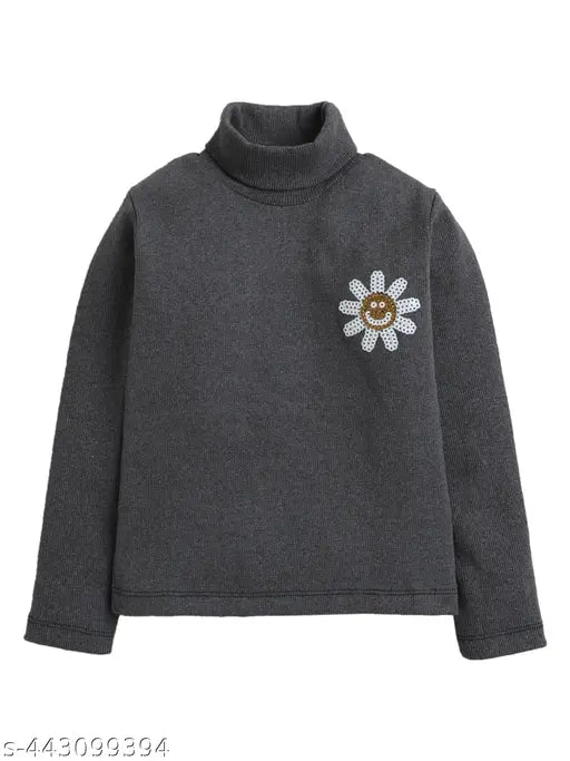 Black acrylic embroidered net modern top pullover sweater for girls, long sleeves, sizes range from 3-4 years to 13-14 years, origin India