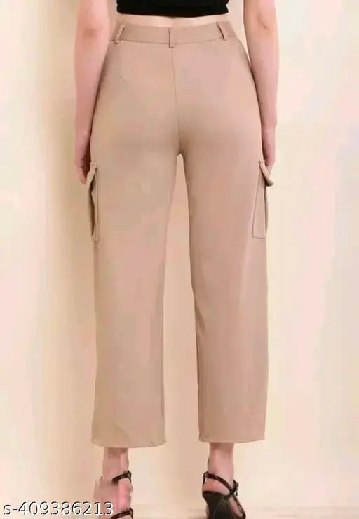Cotton blend wide-leg cargo pants for women (pack of 2), solid net, relaxed fit with insert pockets - India origin