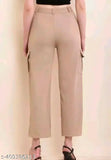 Cotton blend wide-leg cargo pants for women (pack of 2), solid net, relaxed fit with insert pockets - India origin