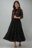 Black Rayon Anarkali Kurti & Jacket Set with Geometric Print, Indian ethnic wear for any occasion