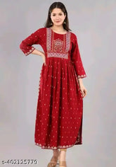 Unique rayon three-quarter sleeve Naira kurti, printed combo, casual or festive wear