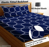 White and grey geometric-patterned cotton blend king size double bedsheet with 2 pillow covers, breathable, wrinkle-free, superfine premium brushed finish. Amrange brand, ideal for summer, lightweight, easy to wash at home