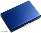 Black aluminum men's two-fold wallet with RFID, holds 6 cards, solid design, 10cm x 7cm, perfect for everyday use