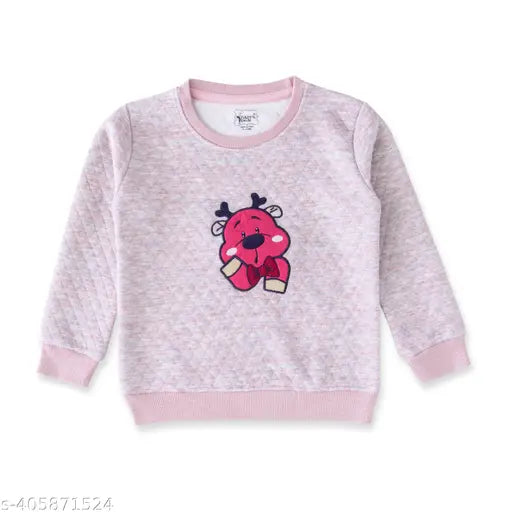 Unisex pink cotton blend sweatshirt, solid design for toddlers aged 1-6 years, made in India