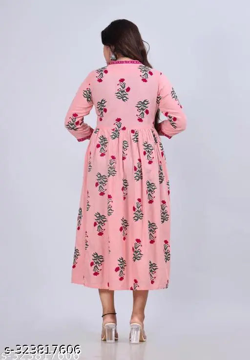 Rose print rayon Anarkali kurti for women's ethnic wear, trendy and stylish