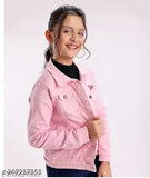Pink cotton blend solid stretchable jacket for girls, long sleeves, size 5-6 years