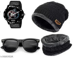 Wool beanie cap set with Avengers analog watch and sunglasses, perfect winter gear for kids