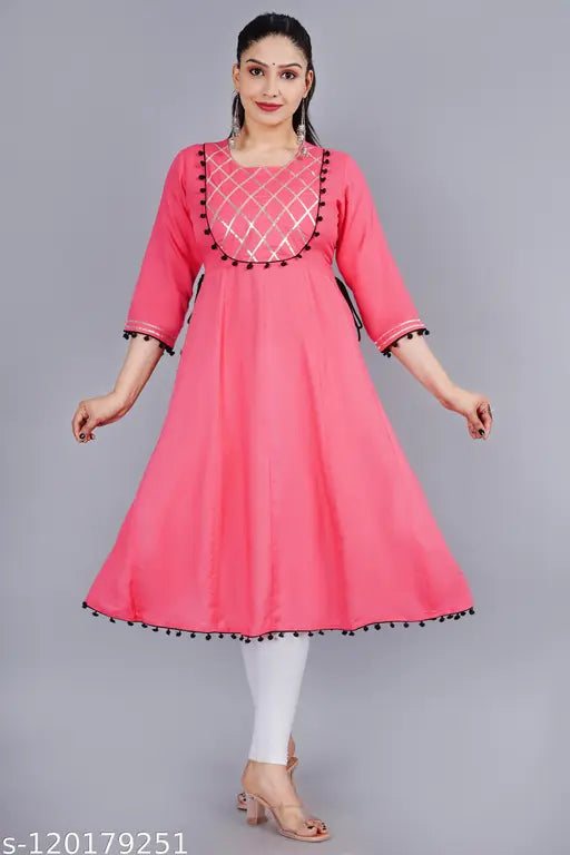 Stylish gazari Rayon Anarkali gown with yoke work, solid combo and three-quarter sleeves for women