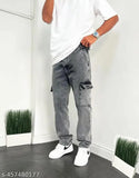 Grey denim bell bottom jeans for boys with 6 pockets, Hindsa Denim Cargo design