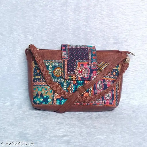 Stylish floral net combo sling bag, lightweight with 5 compartments, Indian handcrafted