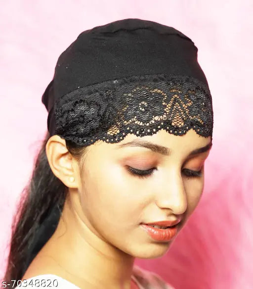 Black cotton self-design hijab caps (pack of 3), trendy Indian Islamic head wrap