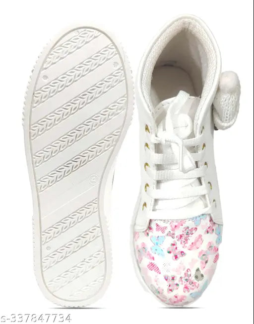 Synthetic leather casual shoes for girls, printed pattern, lace-up fastening