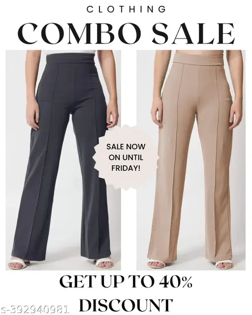 High-quality cotton blend women's classic bootcut pants set with high-rise flare trousers, 2-piece combo in solid colors - ideal for boho style