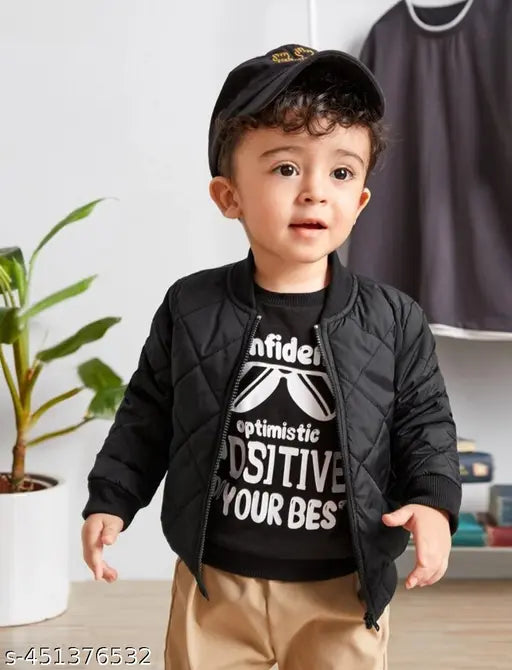 Boys black nylon jacket pack of 1 - Self-design polyester coats for kids ages 1-11, India origin