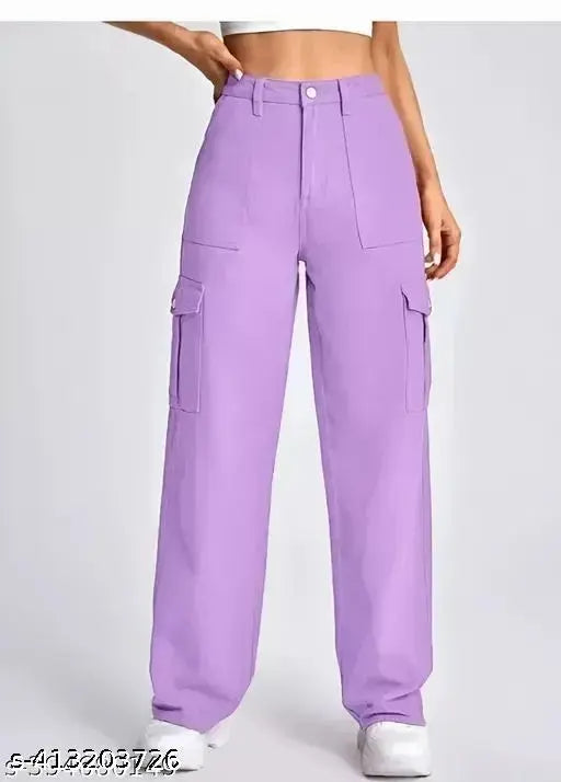 Cotton blend premium cargo pants for women & girls - trendy solid-pattern style, sizes S-XL
