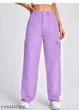 Cotton blend premium cargo pants for women & girls - trendy solid-pattern style, sizes S-XL