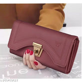 Peach faux leather ALSU women's hand clutch wallet, free size (8in x 4in), elegant design with durable stitching and three compartments