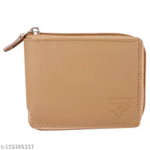 Beige PU round zip wallet, free size with durable lining and multiple compartments, designed for men in India