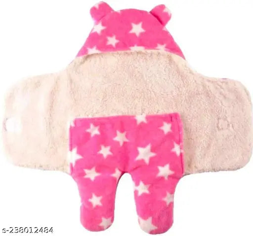 Microfiber hooded baby blanket by BRANDONN, free size (27x28in), newborn wearable wrapper for warmth