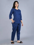 Women's cotton printed blue top & pyjama nightsuit set, soft & comfortable sleepwear for women in various sizes