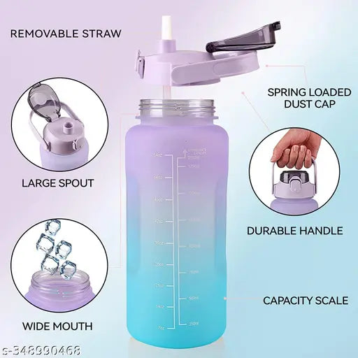 Purple Tritan plastic sipper water bottle, 2L capacity with measuring scale, leak-proof and portable design - ideal for gym, office, or outdoor activities