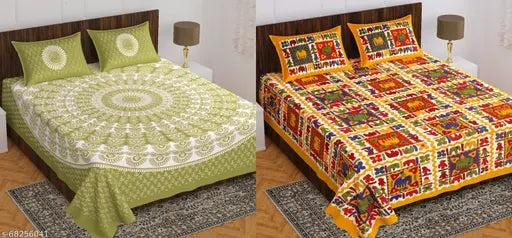 Cotton Rajasthani double bedsheets, traditional ethnic motifs, 4 pillow covers - BEDZONE, summer sleeping essentials