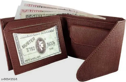 Brown genuine leather men's & women's wallet (7 card slots), chic, hand-stitched design, organizer, India origin