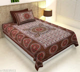 Cotton geometric Jaipuri single bedsheet & pillow cover, ideal for summer - Rajasthani design from India
