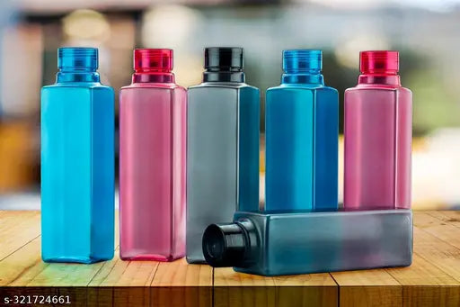 Plastic round water bottle set, pack of 6, BPA-free, multi-colored for refrigerator use, India
