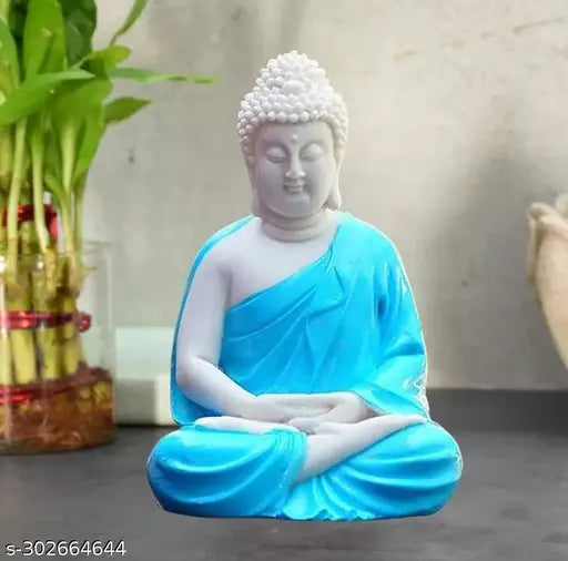 Blue, Indian handcrafted meditation statue of Lord Gautam Buddha for living room, bedroom, or office decor