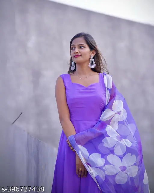 Lavender Georgette Anarkali Gown with Duppata Set, ready-to-wear trendy Indian party wear