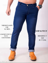 Men's blue denim jeans, AEMAC brand solid net fabric, size 30 (waist 31", length 42", hip 38") or size 32 (waist 33", length 42", hip 40"), made in India