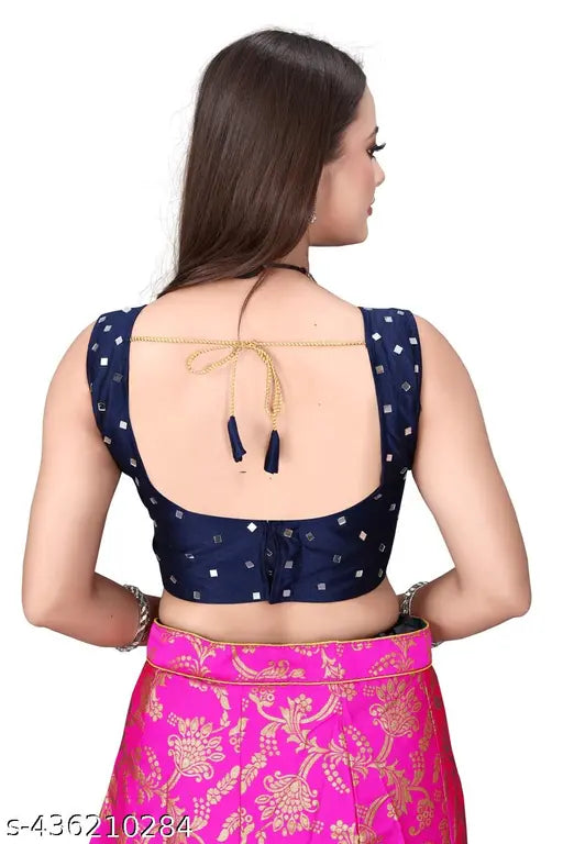 Soft silk bridal girls lehenga choli set, semi-stitched in banarasi jacquard silk with inner cancan & canvas, paired with a ready-padded blouse and heavy banarasi jacquard dupatta. Available in sizes from 8-15 years, up to 42 inches waist and length, and free size up to 42 inches. Machine washable. Indian origin