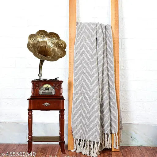 Grey reversible quilt Ikkat sofa blanket cover for 3 seater sofas, size 50 x 60 inches, ideal for AC rooms