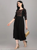 Rayon embroidered laxmi black kurti, three-quarter sleeves, Indian ethnic wear for women, size S to XXL