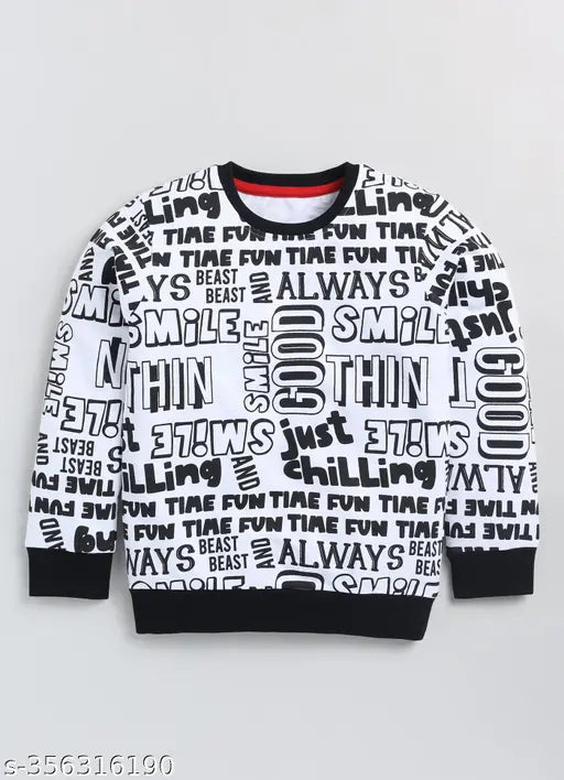White cotton Mimino boys and girls full sleeve printed hoodie with chic typography on front, suitable for various occasions
