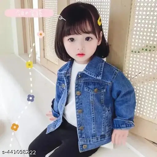 Denim blue jacket, solid pattern with cute pockets for kids aged 2-8 years, Indian origin
