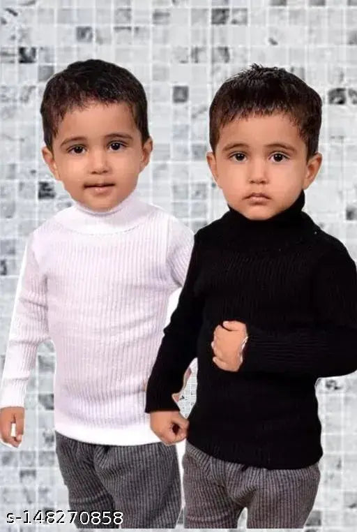 Black and white high neck sweaters (pack of 2) for kids, soft wool fabric and long sleeves