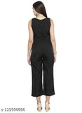 Black crepe sleeveless culotte jumpsuit by Magnetic Designs, perfect for fashion-forward women