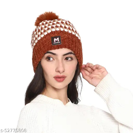 Black woolen beanie hat with fur interior and skull pattern, suitable for men and women in winter, imported from India