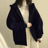 Fleece, solid women's sweatshirt with hoodie, zipper closure, kangaroo pockets, long sleeves - warm and cozy Indian apparel