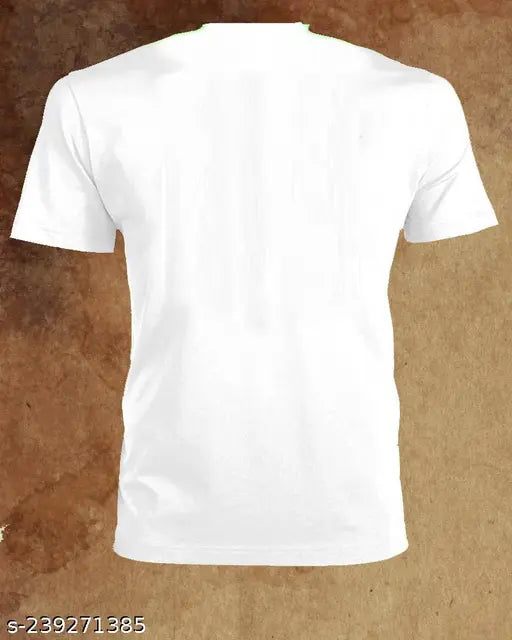 Modern polyester white short sleeve printed t-shirt for men, comfortable casual wear with a contemporary edge