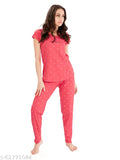 Navy Blue & Pink Heart Printed Women's Cotton Pyjama Nightsuit Set, flattering cuts and essential comfort