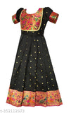 Black silk Paithani princess kids dress, perfect for birthdays and festivals, 4-5 years size